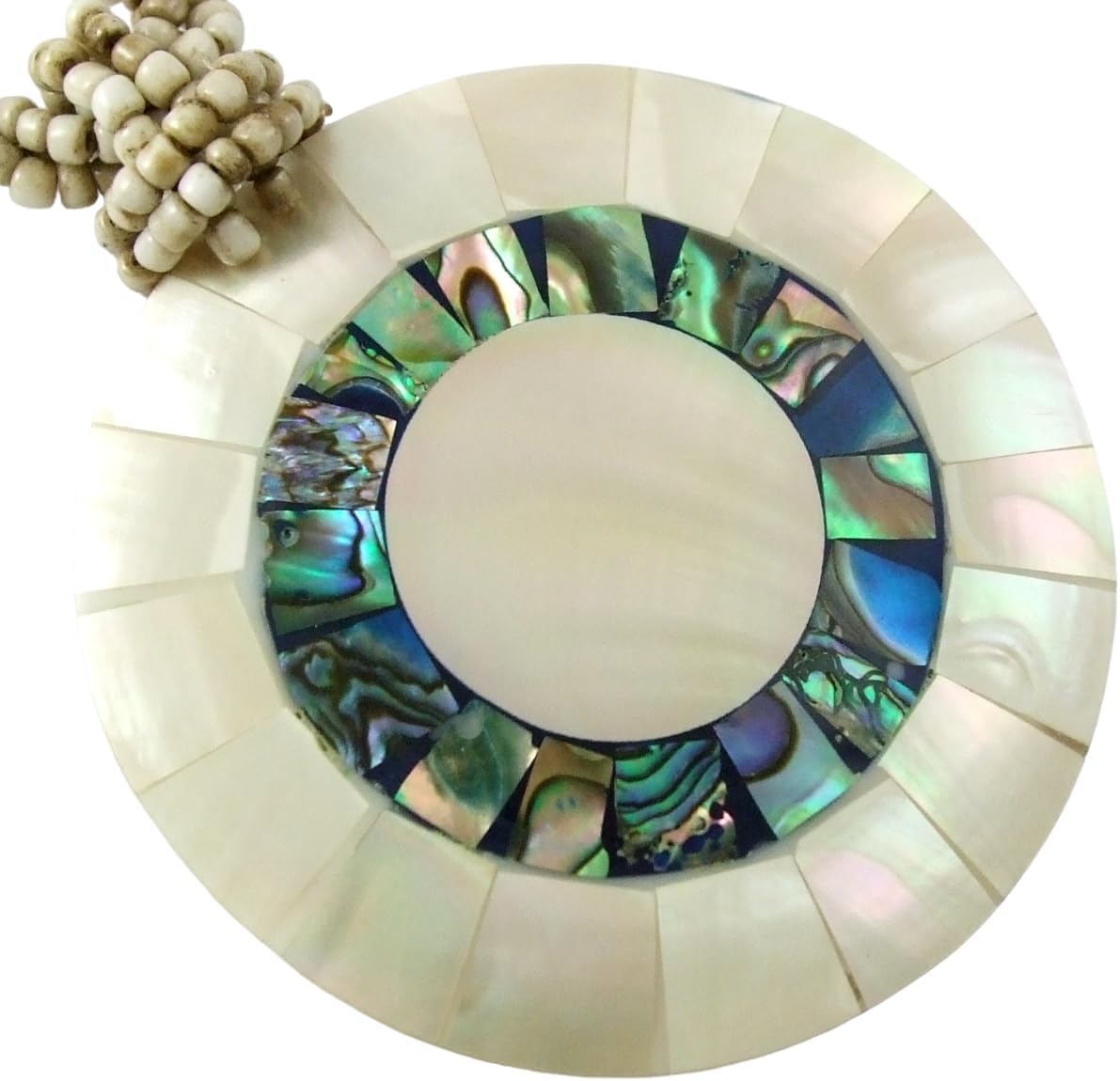 Round Iridescent Paua Abalone Necklace for Women, Natural Mother of Pearl Necklace, Handmade 19 Inch Beads Abalone Shell Seashell Jewelry AA192