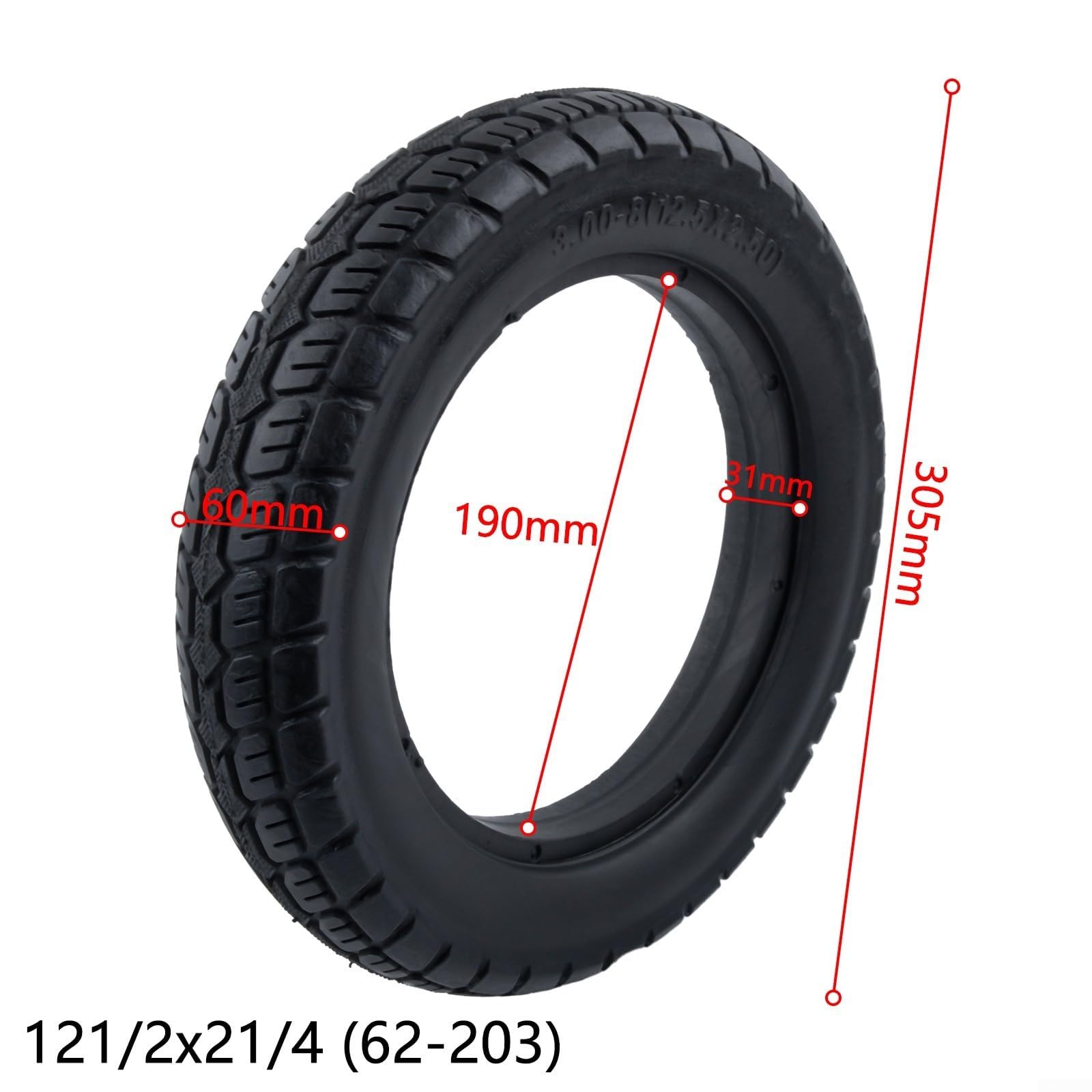 12 cali 12 1/2 x 2 1/4 (62-203) Niepneumatyczne koło zapasowe z solidnej gumy kompatybilne z E-Bike 12,5 x 2,50 cala, czarne, odporne na przebicie