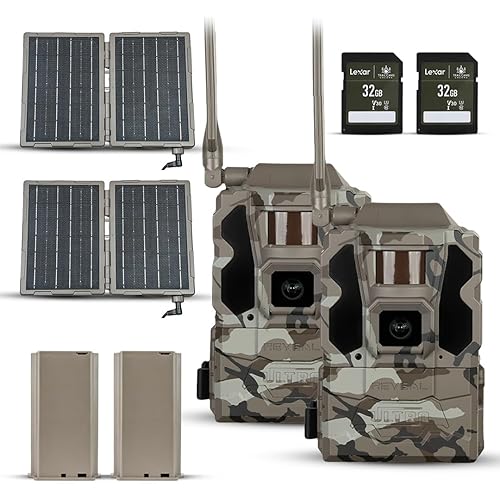 TACTACAM Reveal Ultra Cellular Trail Camera – 4K Photo, 1080P Video, Live Streaming, GPS, Low-Glow/No-Glow Flash, LTE – Includes Folding Solar Panels, Rechargeable Batteries & SD Cards (2PK)