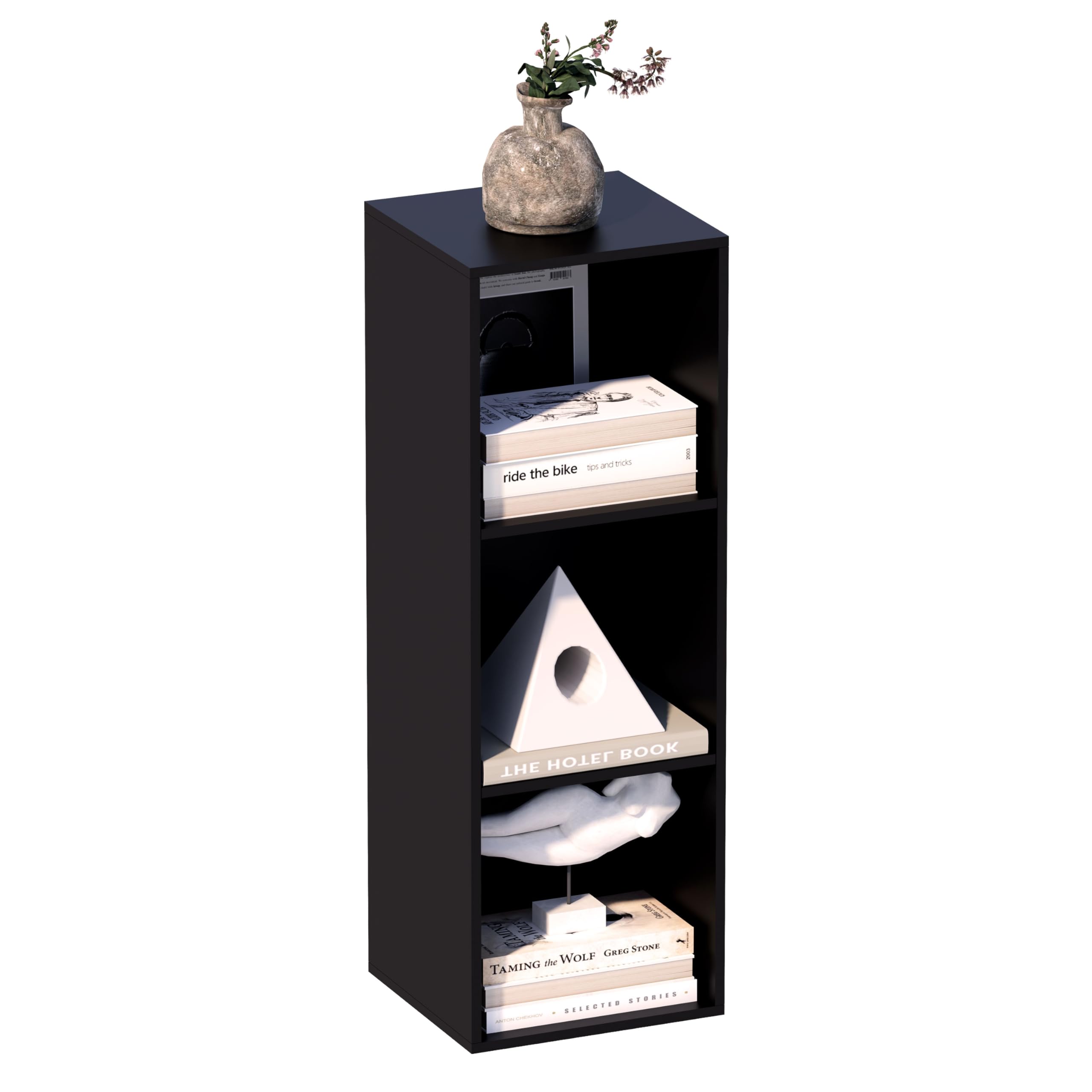 NewBeth 3 Cube Storage Unit, Freestanding Book Shelf Narrow Bookcase, Black