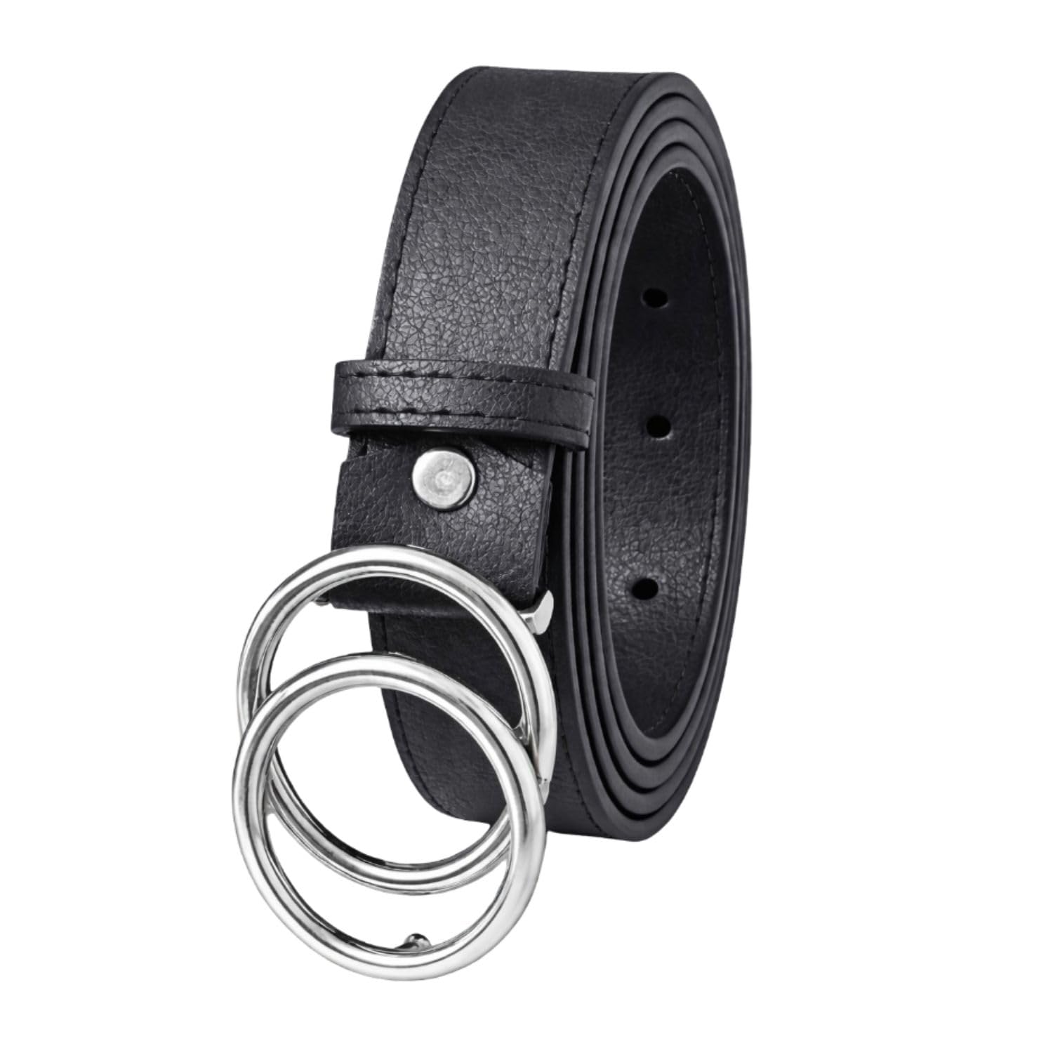 Women’s Vegan Leather Belt with Double Ring Metal Buckle | 120 cm Length, 2.5 cm Width | Lightweight | Premium Stitching | Casual & Jeans Wear-picture-10