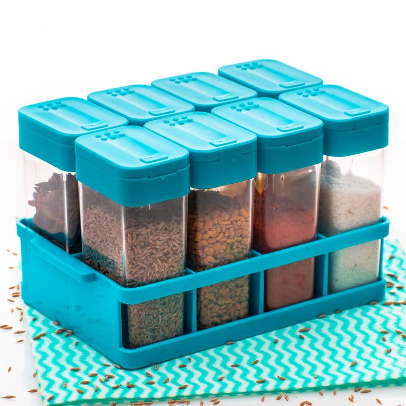 SORATH Unbreakable Plastic Square Kitchen 8 Pcs Spice Sets Airtight Rasoi Box Spice Storage Jar Masala Box Spice Container Idle For, Easy Flow Spice Storage Container with Tray -(Blue) (B0BR5JS1YQ) Amazon Price History, Amazon Price Tracker