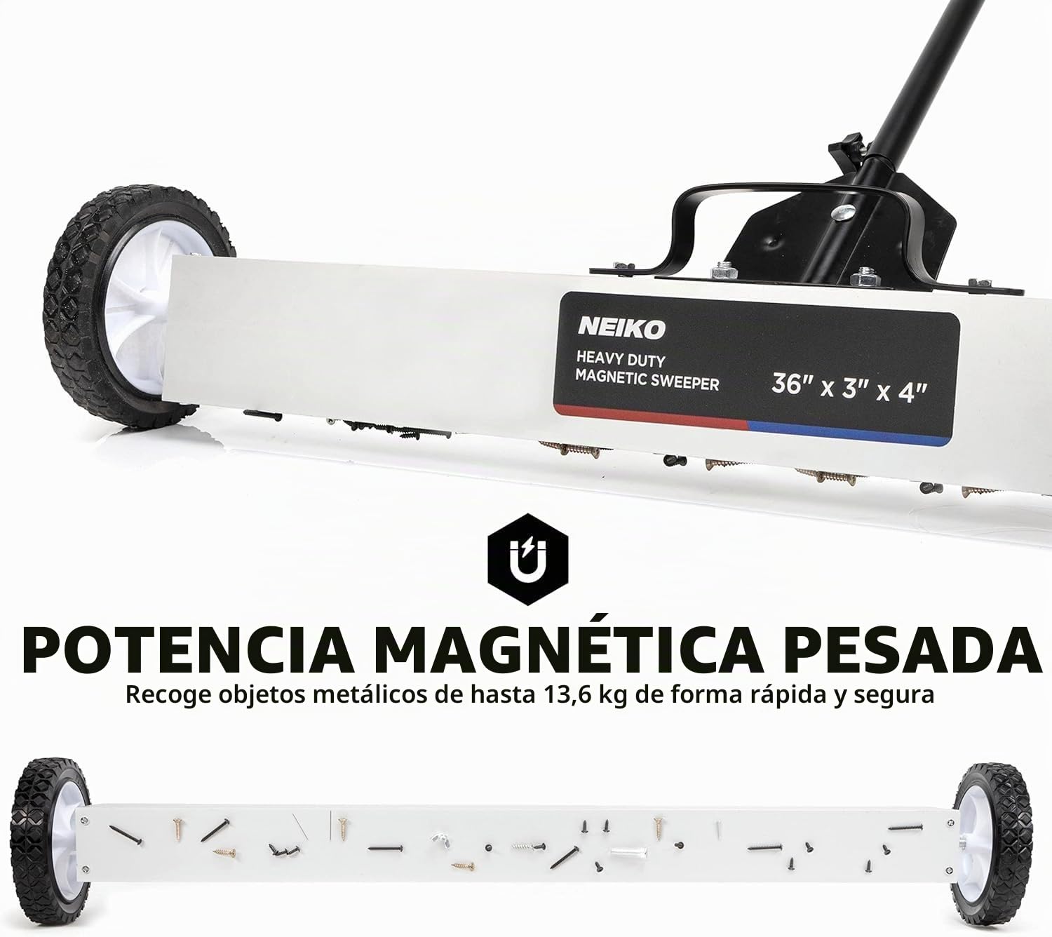 Neiko® Heavy Duty 24" Magnetic Sweeper Metal Pickup Tool with Quick Release Adjustable Height