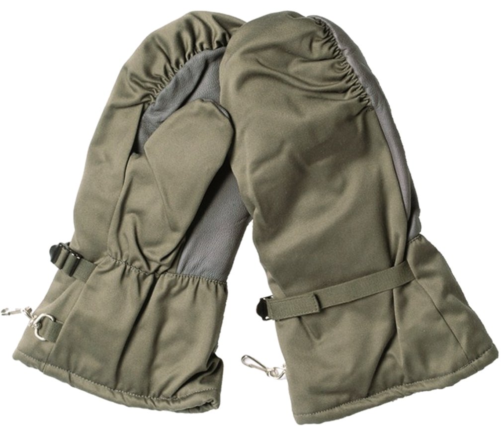 Men's Green Genuine German Army Issue Surplus Goretex Cold Weather Winter Fur Lined Mitts In Olive Leather Palm/Thumb Grade 1