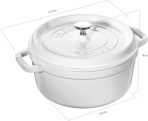 Vista 3 de STAUB Horno holandés de hierro fundido 4-qt Round Cocotte, fabricado en Francia, sirve 3-4, blanco