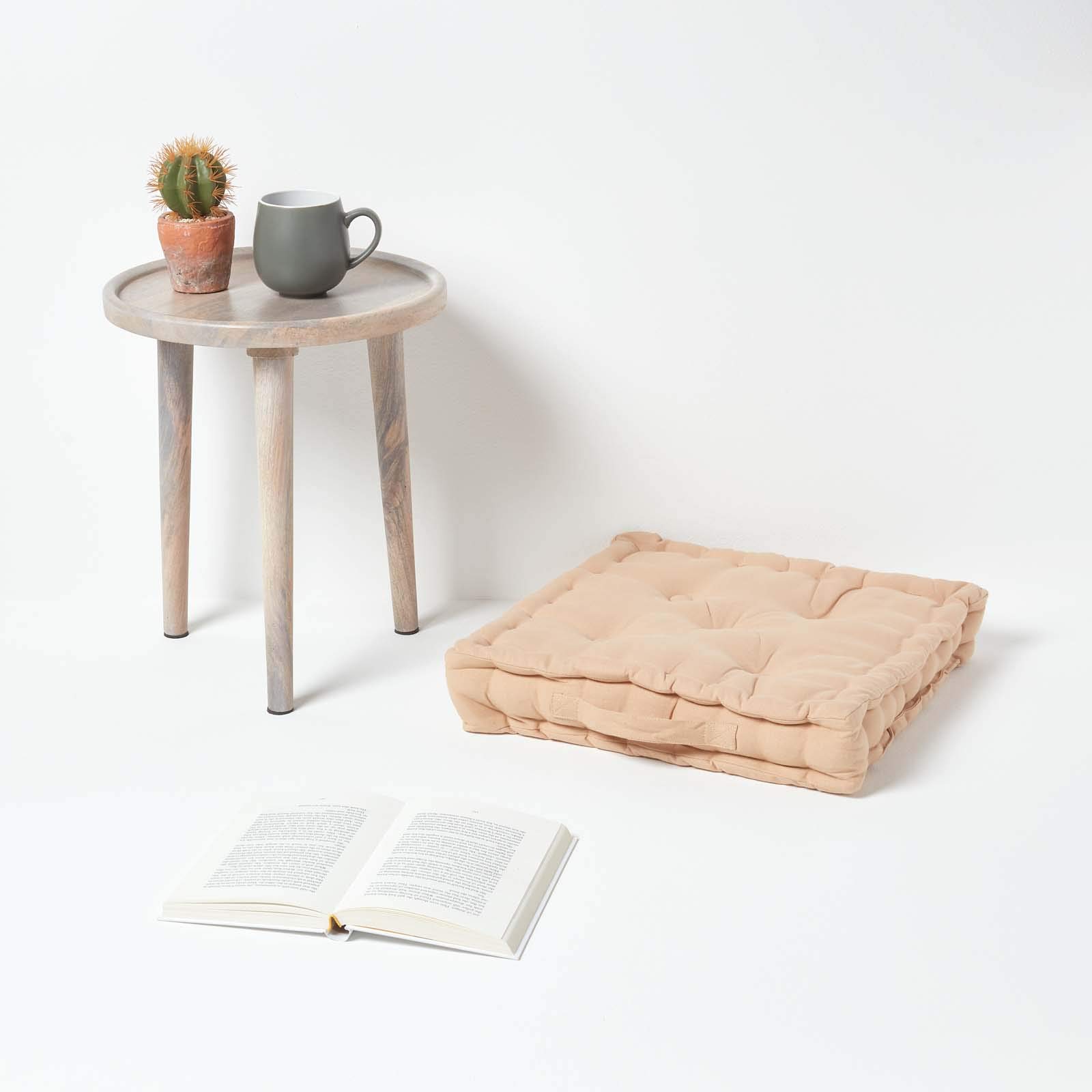 Homescapes kleurrijk zitkussen, stoelkussen, zitverhoger, stoelkussen, 50 x 50 cm, 100% puur calicokatoen met polyester vulling, effen beige