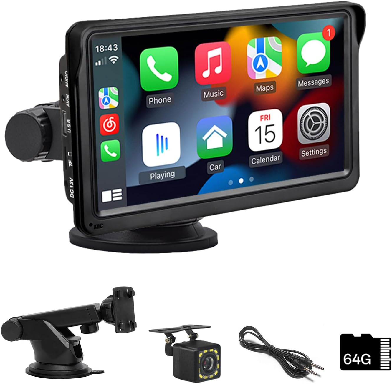7 Inch HD IPS Touchscreen Wireless CarPlay & Android Auto, Voice Control with HD Night Vision Waterproof Backup Camera, Plug and Play Universal for All Vehicles