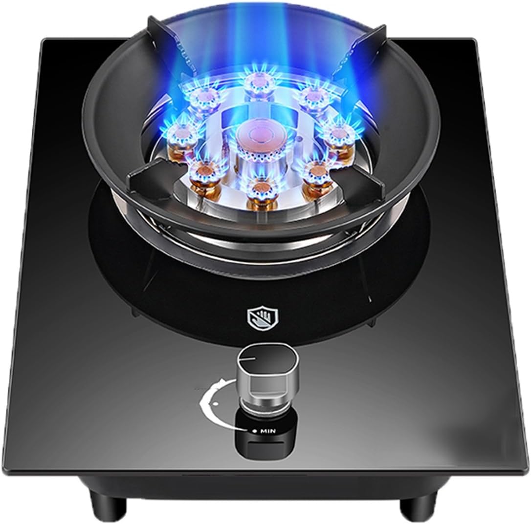Portable Gas Stove,5.2kW High-Efficiency Cooktop with Regulator and Hose,9-cavity High-heat Frying Pan,Explosion-proof Tempered Glass Panel,for Camping Home(NG)
