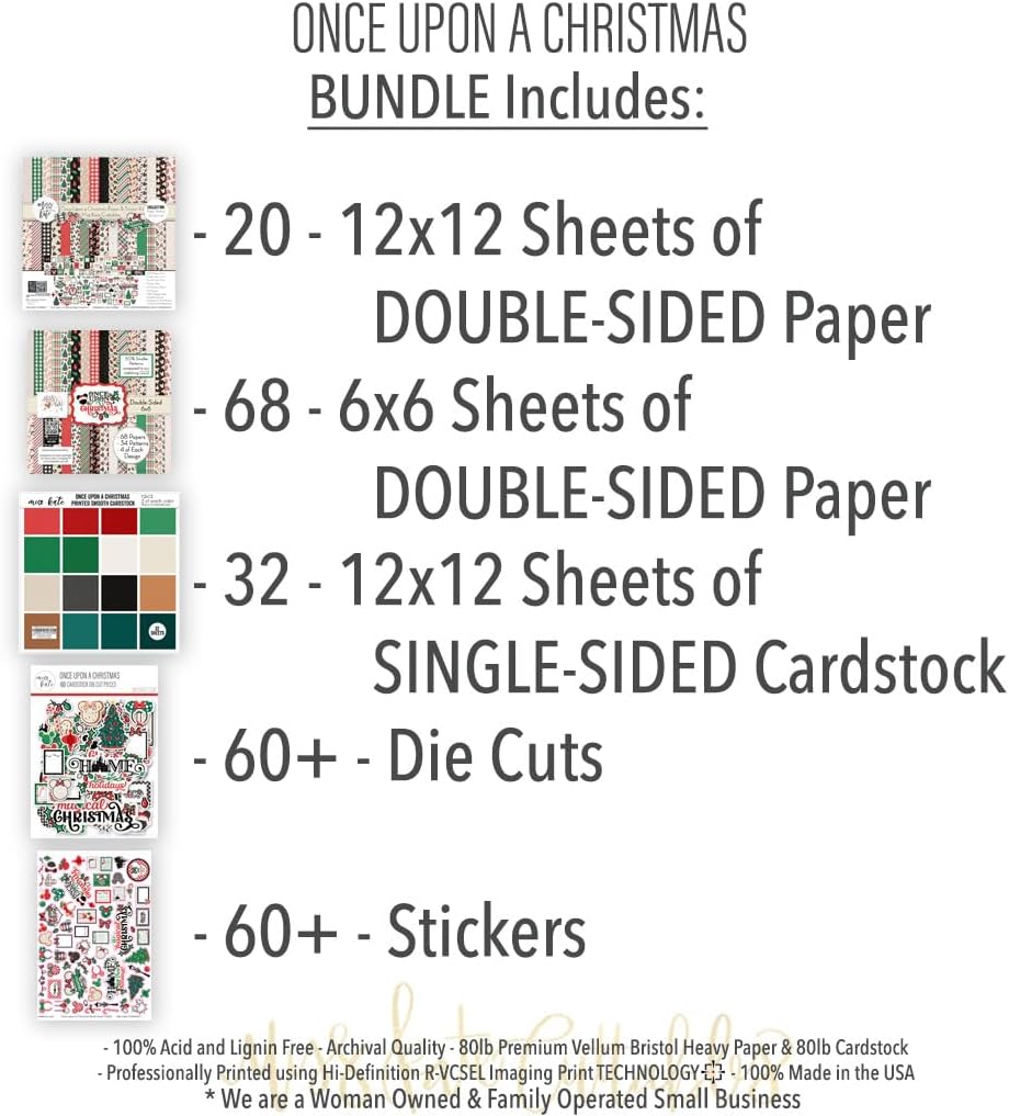 Bundle – Once Upon a Christmas - for Disneyland Walt Disney World - 20 12x12 Double-Sided Paper, Die Cuts, Stickers, 64 6x6 Paper, 32 Car DStok - Scrapbooking Card Making DIY Crafts by Miss Kate