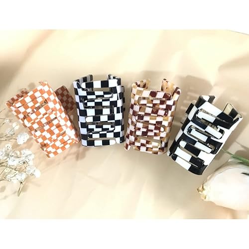 Miniatura 6 de Pinzas para el cabello a cuadros para mujeres y niñas, pinzas de pelo de moda para peinar pinzas de garra, cabello grueso, forma rectangular retro,