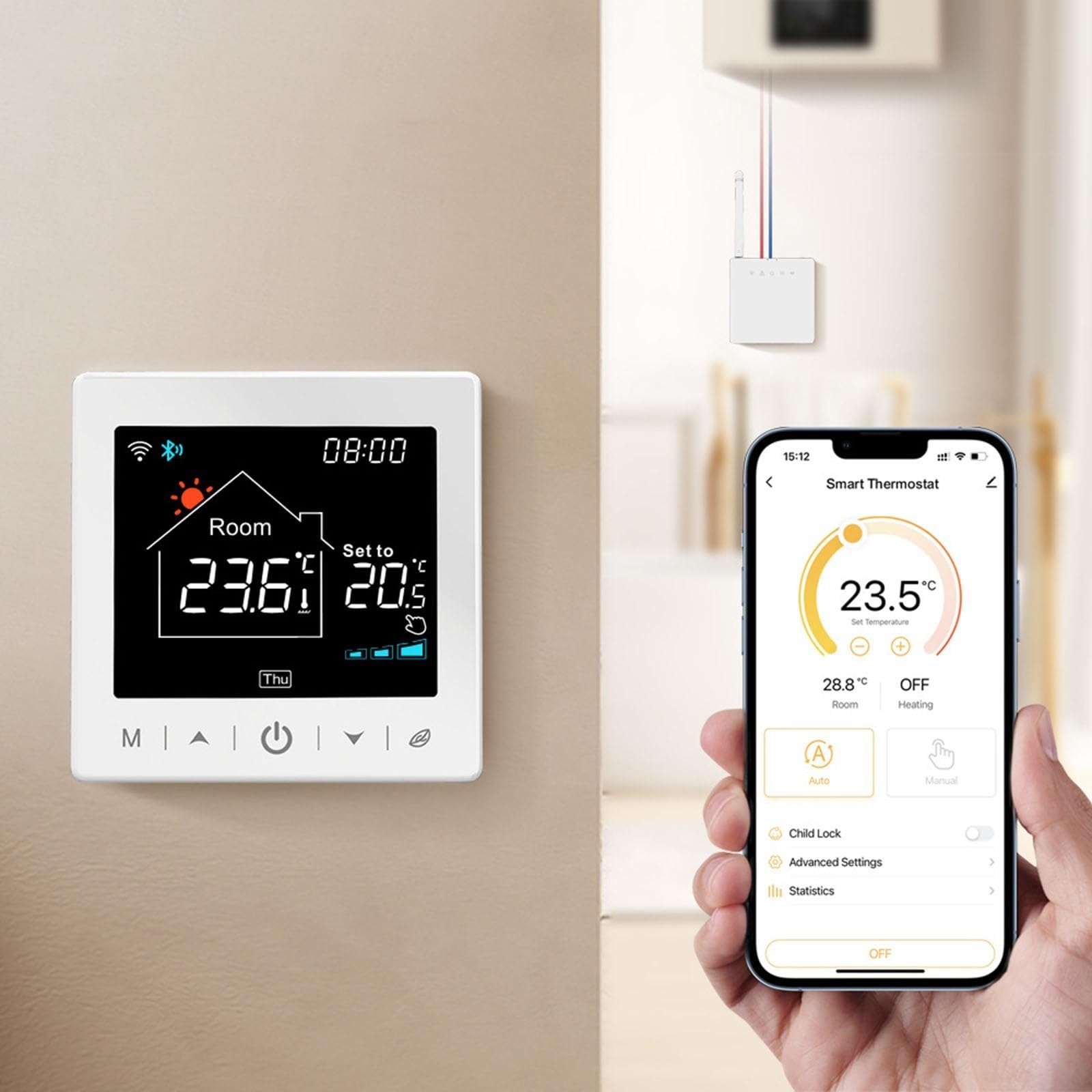 RANRAO Smart WiFi Thermostat for Gas Water Boilers Voice Remote Control 433MHz White Modern Style Programmable Manual Wall Mount Wi-Fi Battery Operated
