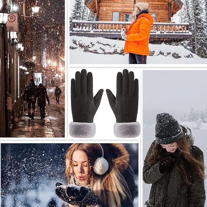 Image of Tomorrow Winter Gloves for Women, Cold Weather Suede Gloves, Touchscreen Gloves for Women, Gloves for Cold Weather and Outdoor Activities,Plush lined gloves, Thermal winter gloves