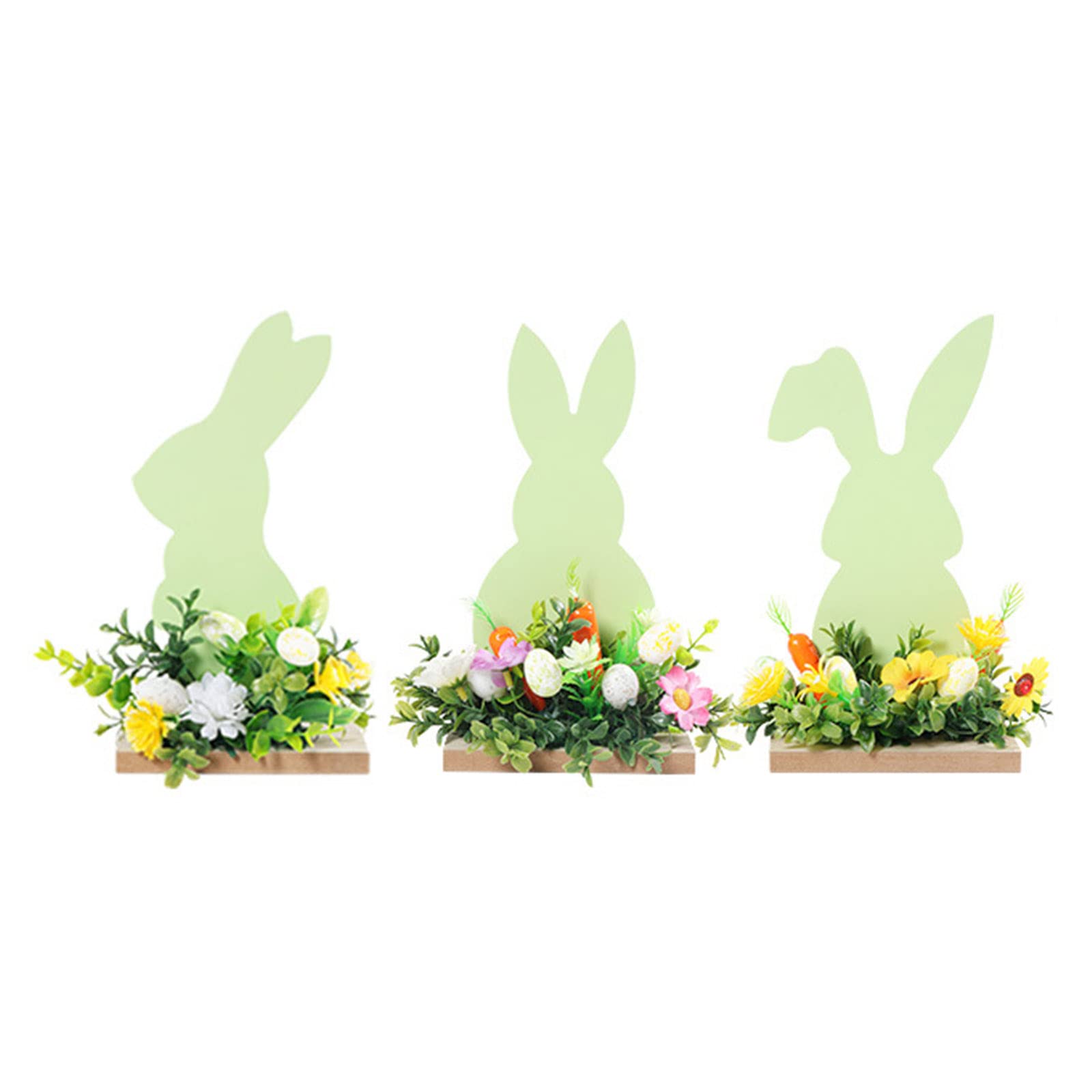 Jazuaiao 3Pack Green Easter Decor Easter Wooden-Rabbit Ornament Tabletop Craft Decoration Party Supply for Home Living-Room Decor Holiday