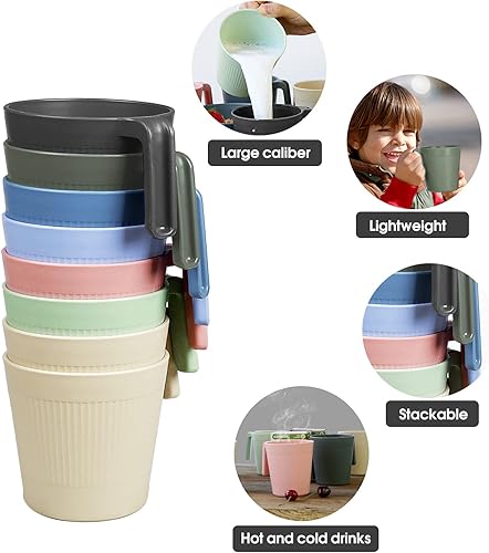 Miniatura 3 de Greentainer Juego de 8 tazas de café juego de tazas de café de plástico tazas de café irrompibles de 169 onzas con asa reutilizables para campamento