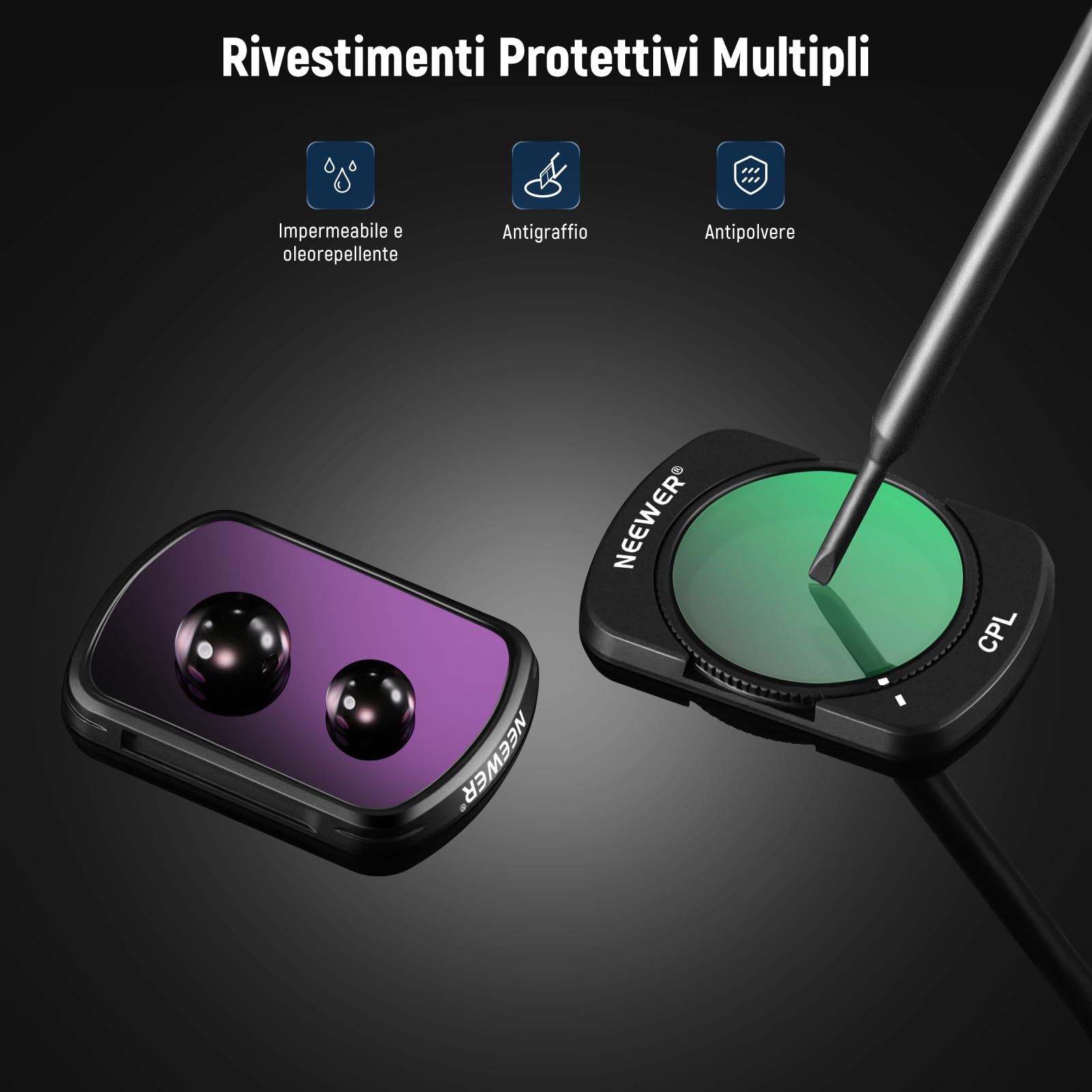 NEEWER Kit Filtri Magnetici ND e CPL Compatibili Con DJI OSMO Pocket 3 / Pocket 4 / Xtra Muse, 4 Pezzi: ND16, ND64, ND256 e CPL. Vetro Ottico HD Multi Rivestito, Struttura Ultra Sottile In Alluminio