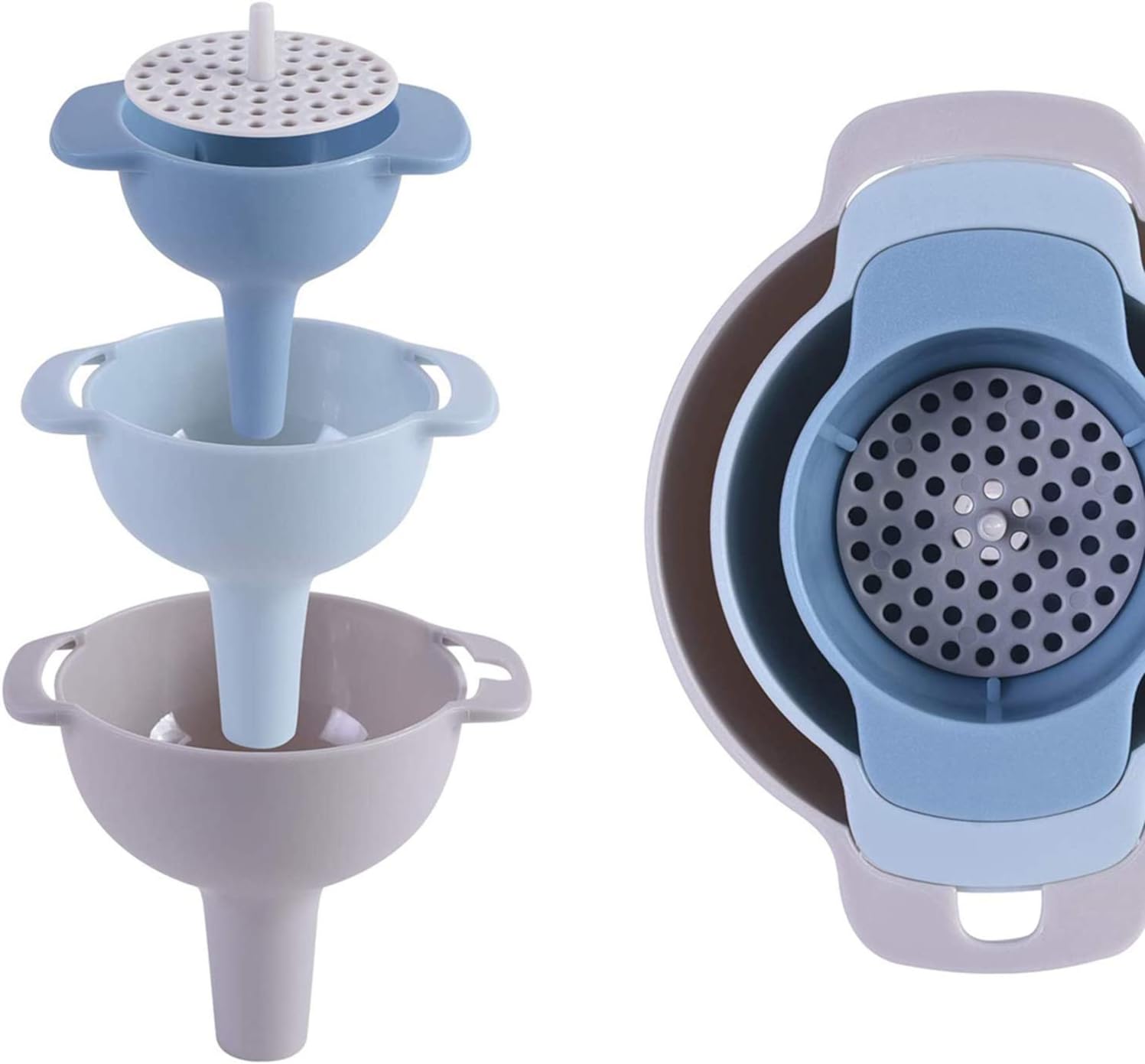 DELFINO Funnel, Kitchen Funnel 3 in 1, Plastic Funnels for kitchen Use, Funnels for Filling Bottles, Wide Mouth Kitchen Funnel with Strainer Filter for Water Bottle Oil Liquid Powder Transfer