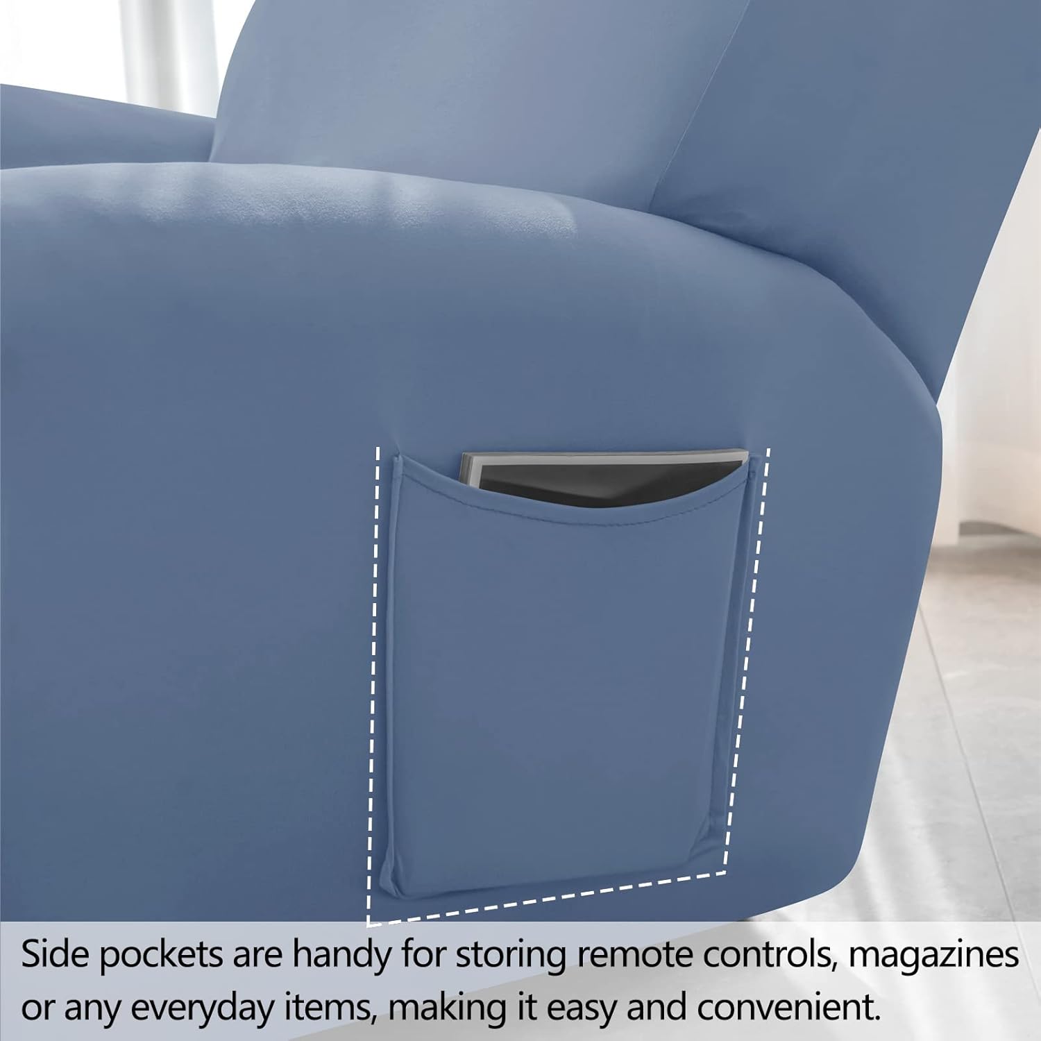Stretch Recliner Slipcover 8-Pieces, 3 Seater Reclining Sofa Covers Furniture Protector Couch Covers with Elastic Bottom (Blue,3 Seater)