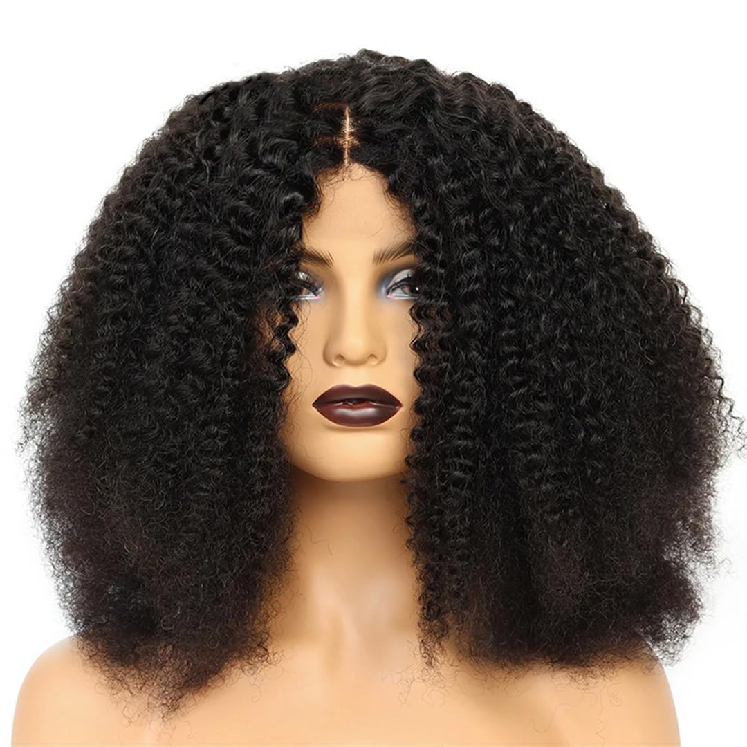Amazon.com : Afro Kinky Curly Middle Part Wig Lace Closure  display picture 2