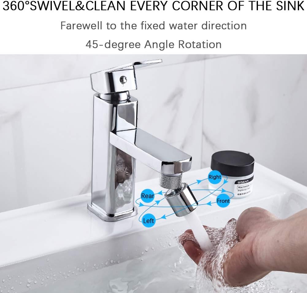 3 Pack Faucet Aerator, Hibbent Dual-function Kitchen Sink Faucet Aerators, 360-Degree Swivel Big Angle Rotate Water Saving Tap Aerator Diffuser Faucet Sprayer-55/64 Inch-27UNS Female Thread-Chrome
