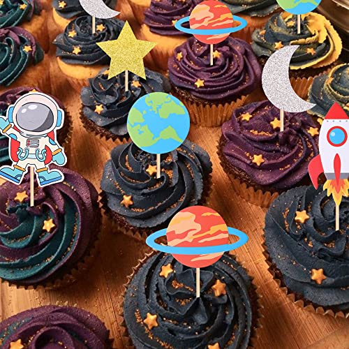 36 Pack Space Astronaut Cupcake Toppers Planet Rocket Spaceship Trip To The Moon Star Cupcake Food Picks Universe Outer Space Theme Baby Shower Kids Birthday Party Cake Decorations Supplies #TOP5