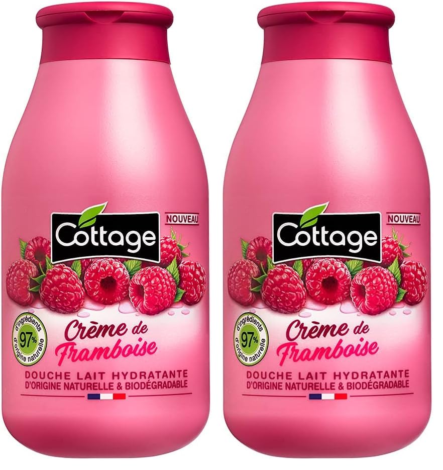 Cottage Douche Lait Hydratante – Crème de Framboise – 97% D’Ingrédients D’Origine Naturelle – Fabriqué en France 250 ml (Lot de 2)