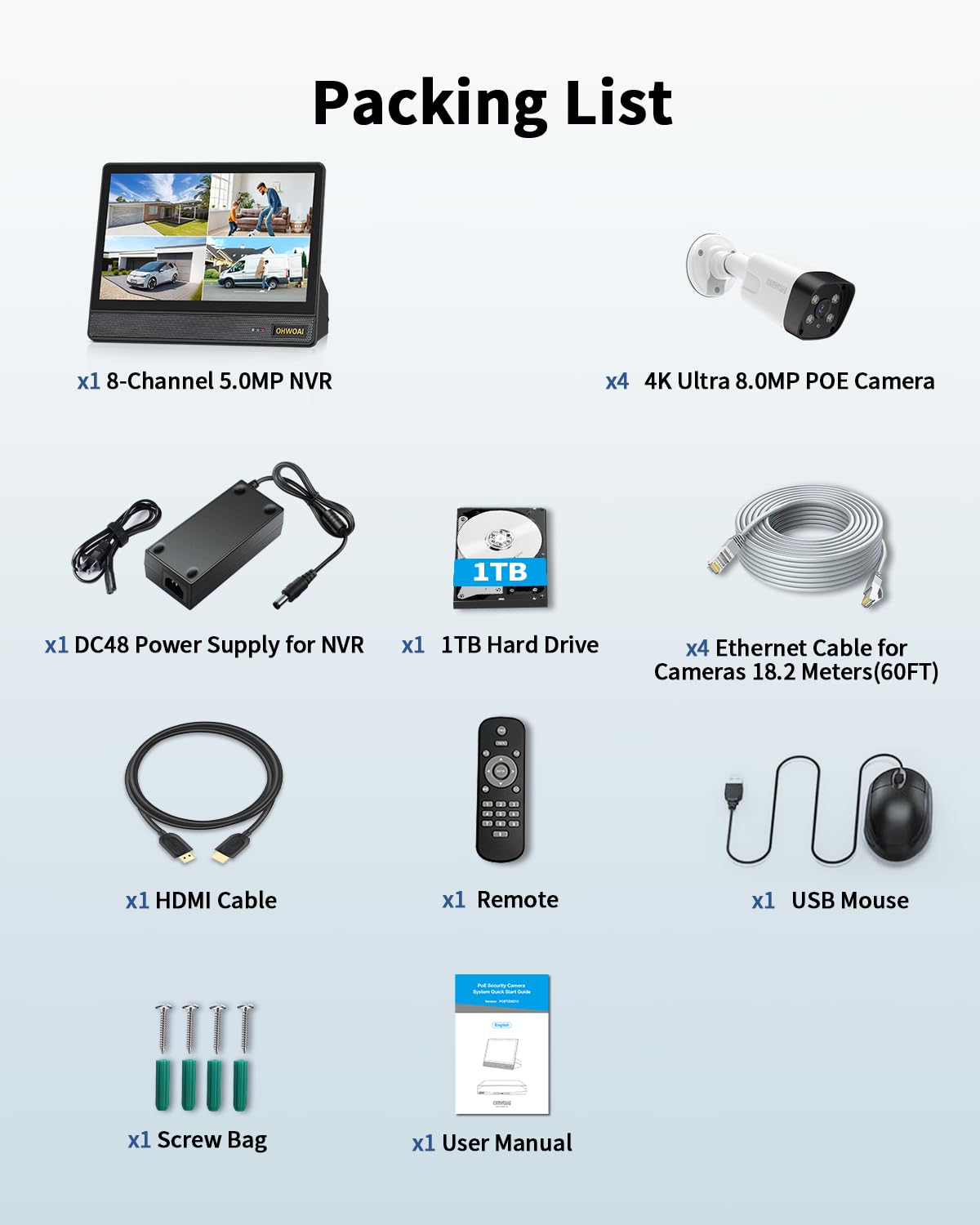Monitor 4K Ultra HD y todo en uno: sistema de cámara de seguridad para exteriores con cable, cámaras POE para seguridad del hogar, sistemas de videovigilancia NVR con detección de movimiento
