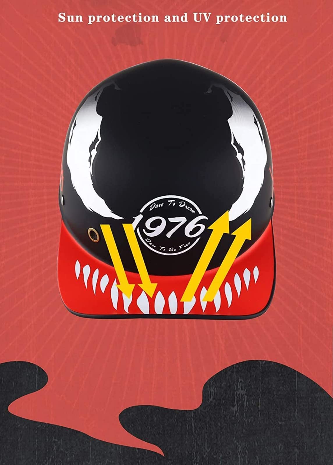 Niemiecki retro kask motocyklowy dla mężczyzn i kobiet, certyfikat ECE kask motocyklowy otwarty otwarty kask typu jet do skutera motoroweru motoroweru skuter motorower E, L = 59-60 cm