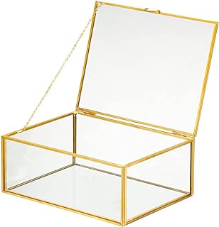 Vintage Glass Jewelry Box Keepsake Box with Hinged Lid, Great for Storag...