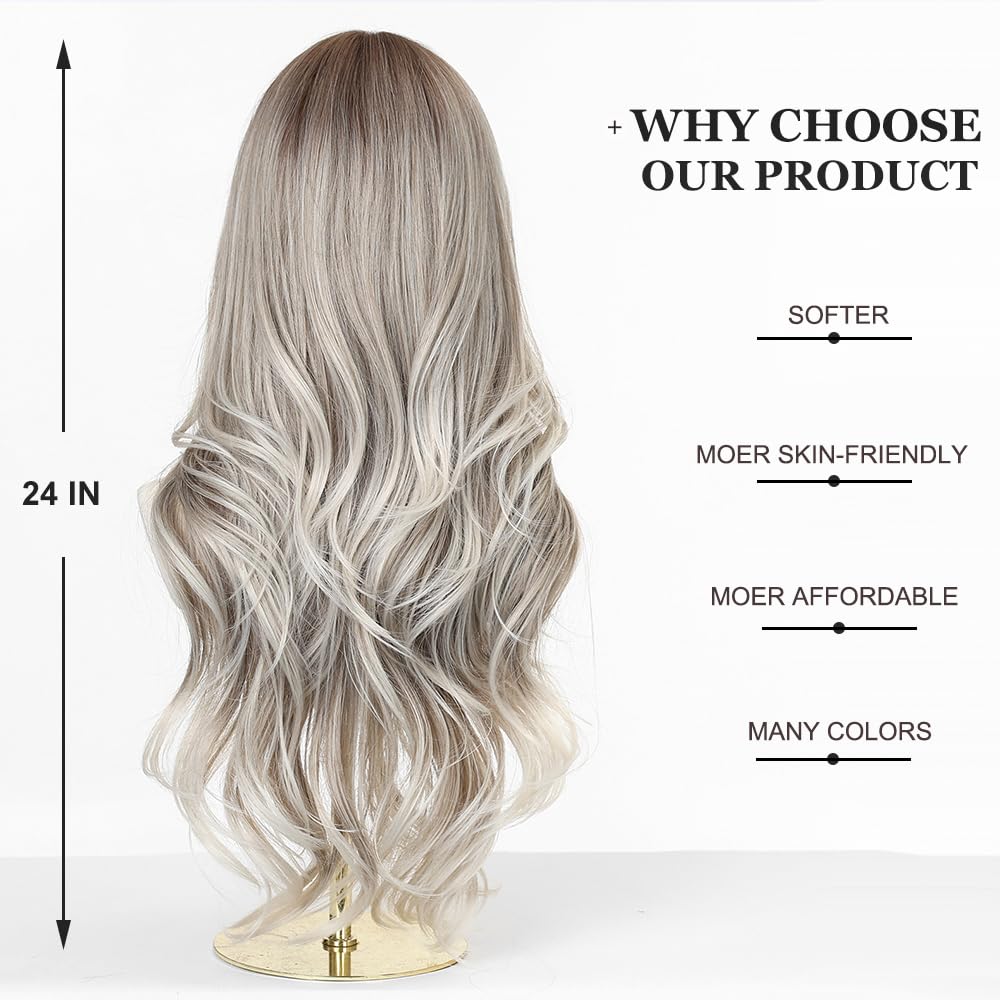 Esmee Parrucche Lunghe Ondulate Bionde per Donne con Frangia Capelli Sintetici Naturali con Ombre per Uso Quotidiano e per Feste