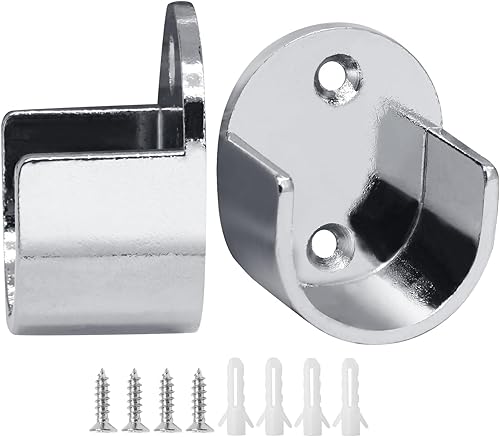 Miniatura 12 de Paquete de 2 soportes ovalados de extremo de barra de armario, soporte de armario de aleación de zinc, soporte de barra de armario para varillas