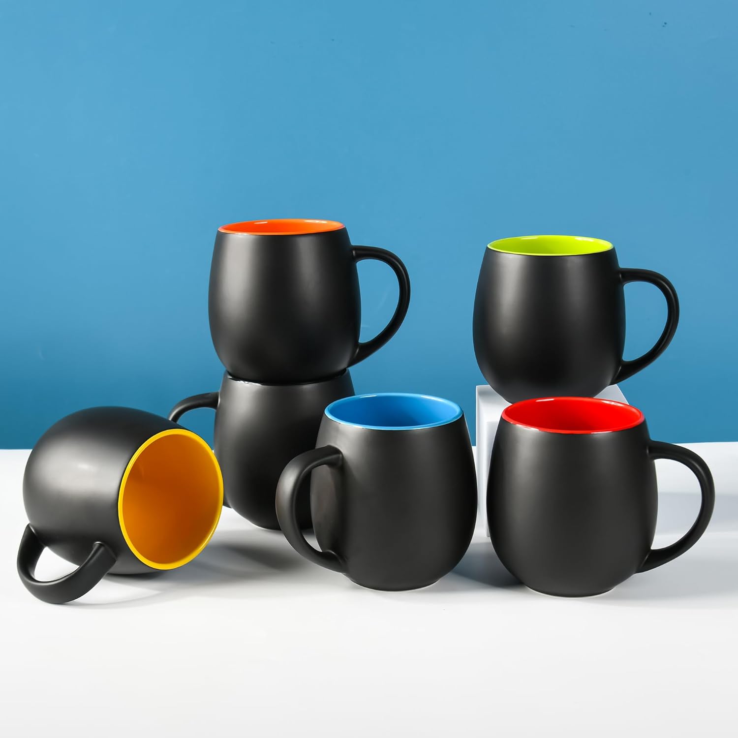 20oz ceramic Coffee Mug Sets Matte Black Porcelain Mug Multiple colors Cups for Coffee, Tea, Juice, Cocoa Set of 6 (20oz) - Image 4