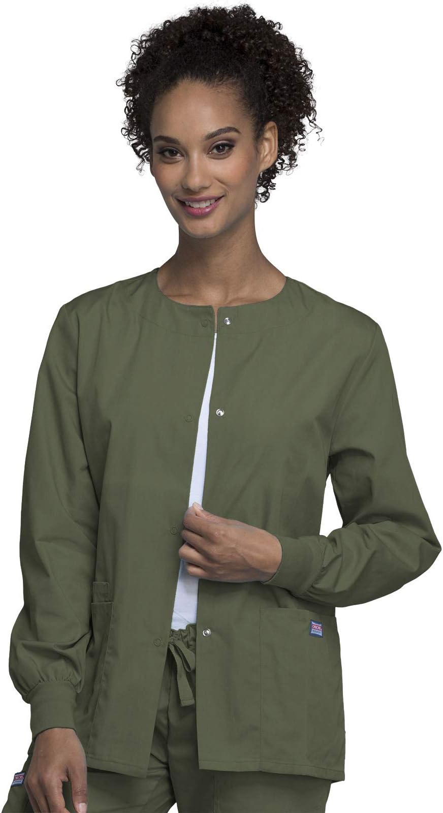 Cherokee scrubs jacket for women, Snap Front Warm-Up Jacket with 3 Pockets and Easy Care - 4350