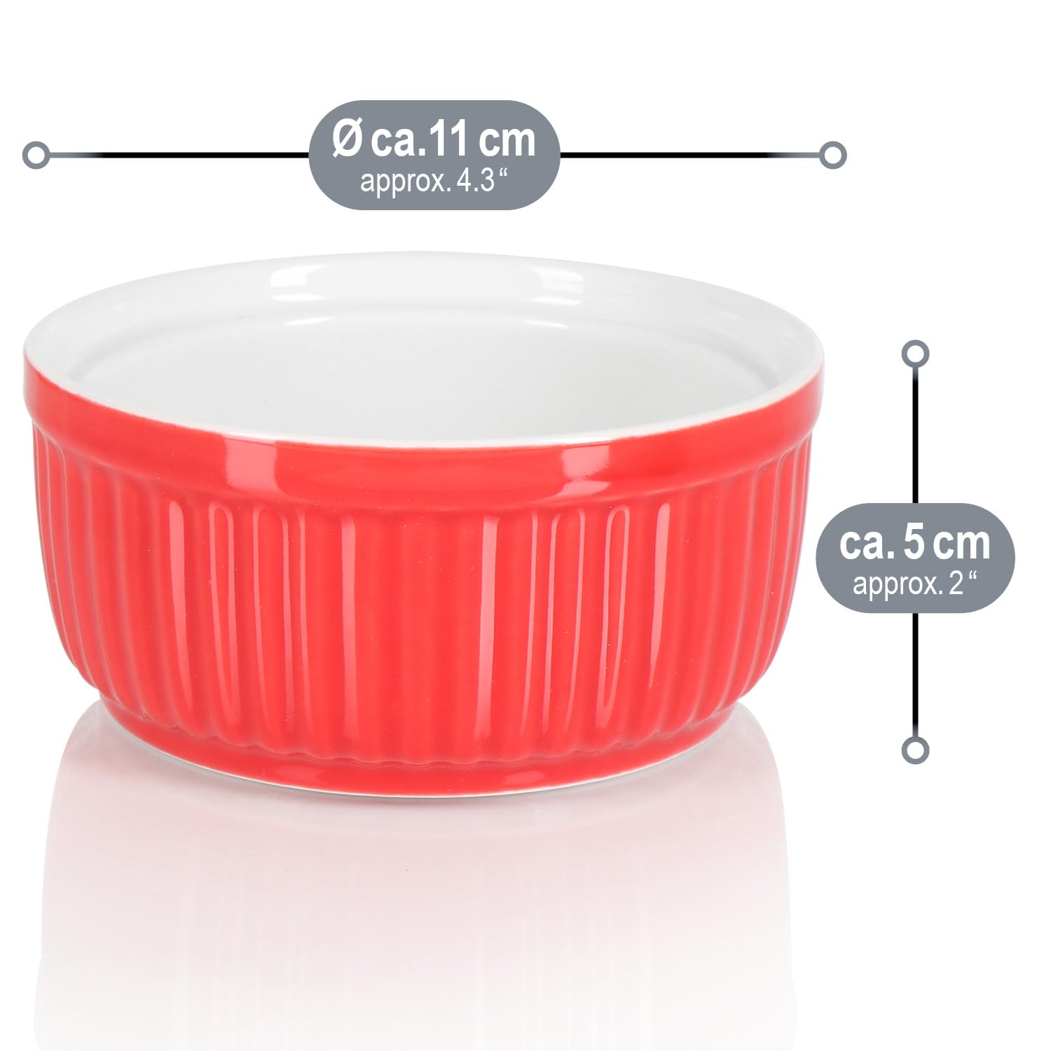 COM-FOUR® 6x Plats à Soufflé - Bols à Ailerons de Ragoût en Céramique - Plats à Casserole allant au Four - Bols à Dessert - Récipients en céramique colorés 250 ML