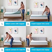 Vista 4 de Linenspa 2 Inch Mattress Topper Cover, Queen – Machine Washable, Breathable, Non Slip Covering with Zipper for Mattress Topper - Cover Only, White