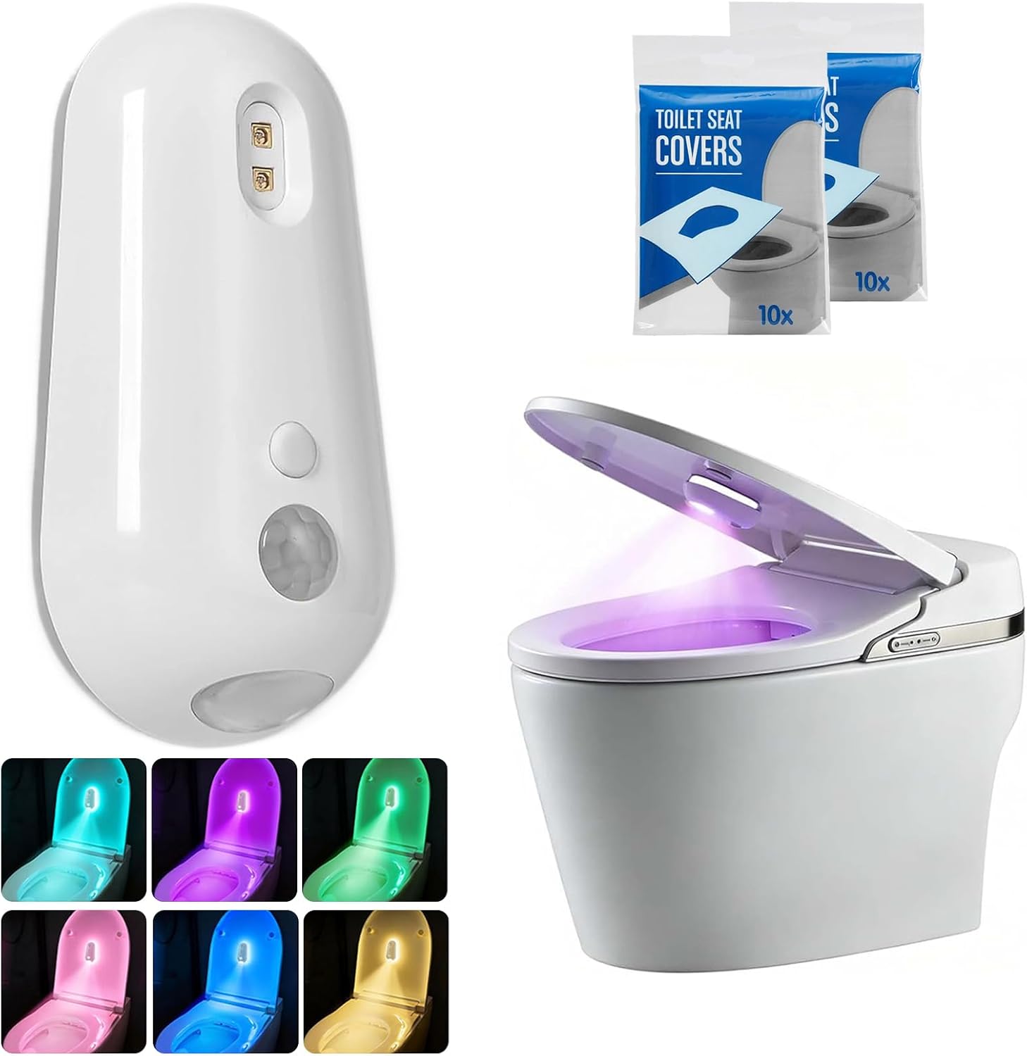 2026 New Self Cleaning UV Toilet Sanitizer Light & 6 Colors Night Light, Motion-Activated, Rechargeable, Adhesive-Mounted for Shared Bathrooms, for Elderly & Pet