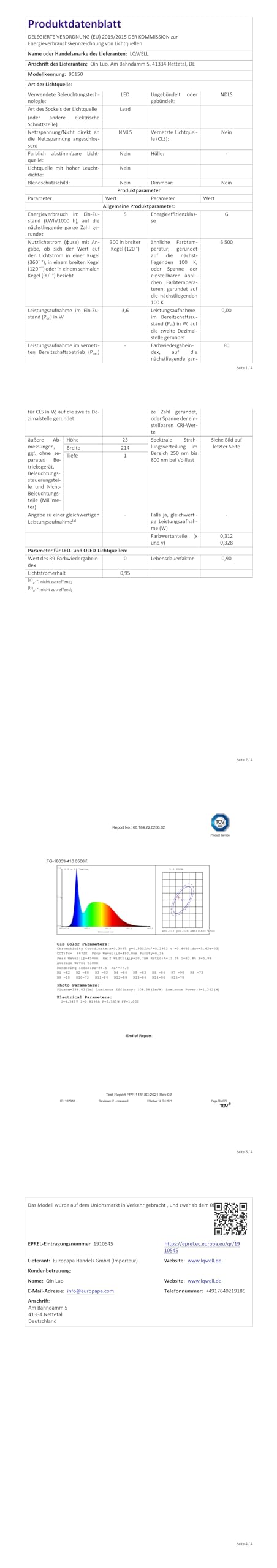 LQWELL® Lampa Biurkowa LED Odłączana, 3 Poziomy Jasności, Możliwość Przyciemniania, Lampa Stołowa Do Domowego Biura, Obrót Od 0° Do 180°, 6500 K (Biały)