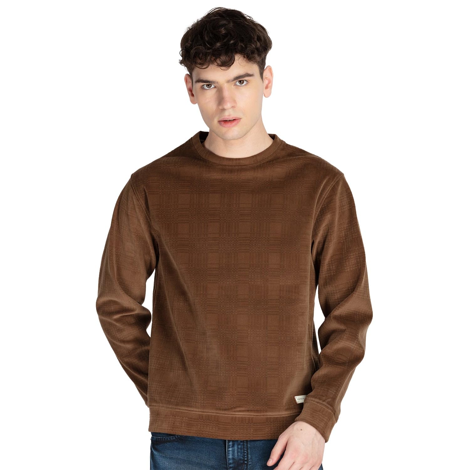 Mens Solid Round Neck Lightweight Sweatshirt-image-31