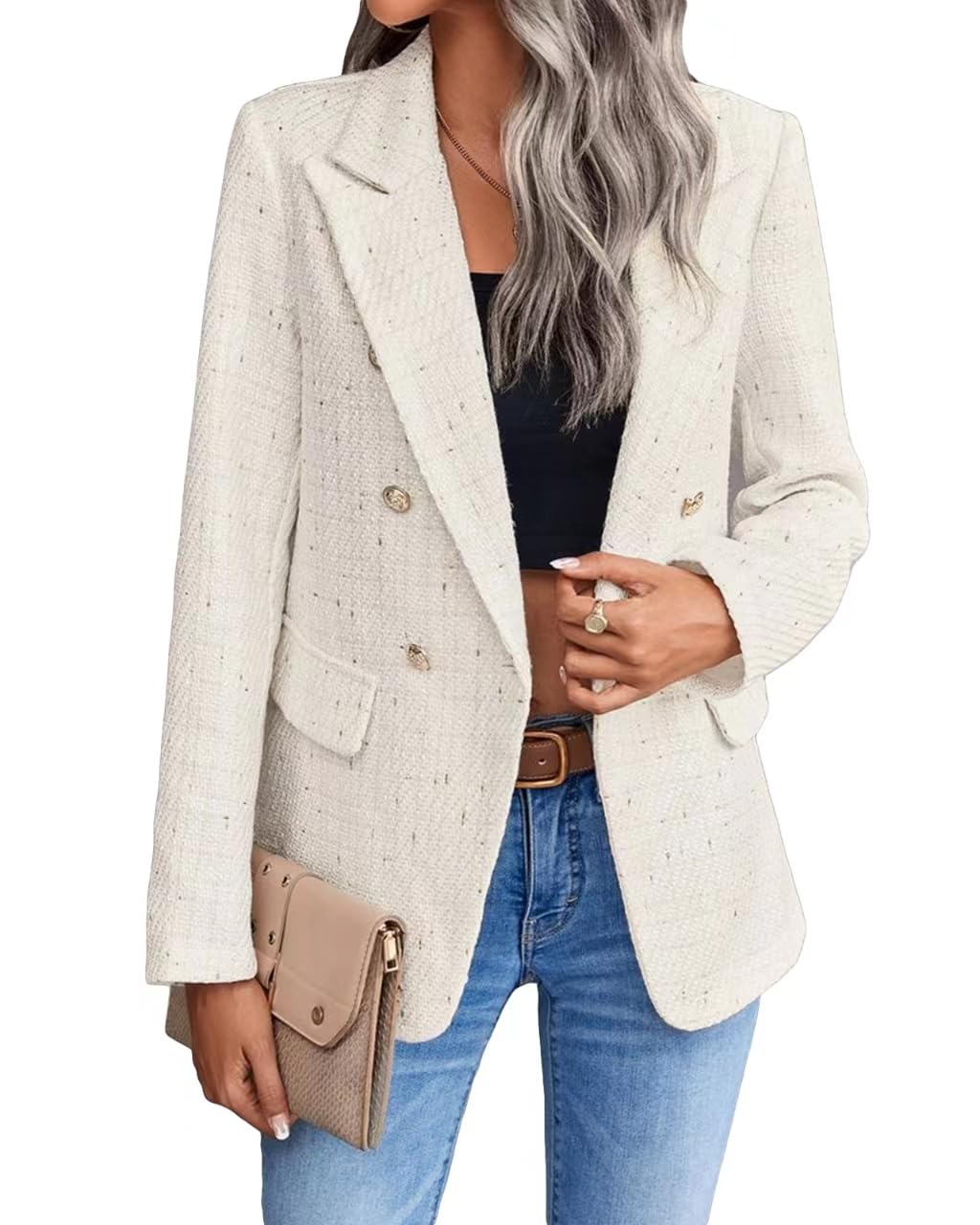 2025 Winter Women's Tweed Plaid Blazer Jacket - Warm Fully Lined Fashion Business Casual Elegant Coat with Pockets