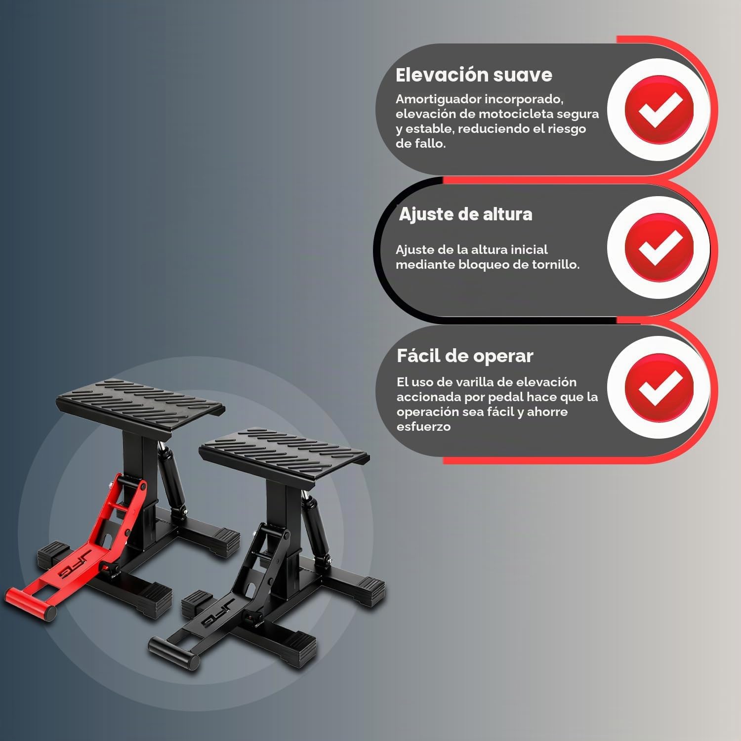 JFG RACING Soporte Elevador Motocross,Elevador Moto Hidraulico Mesa de Mantenimiento Hidráulica, Altura Ajustable para Mantenimiento Reparación para Pitbike E-Bike Enduro Supermoto Rojo