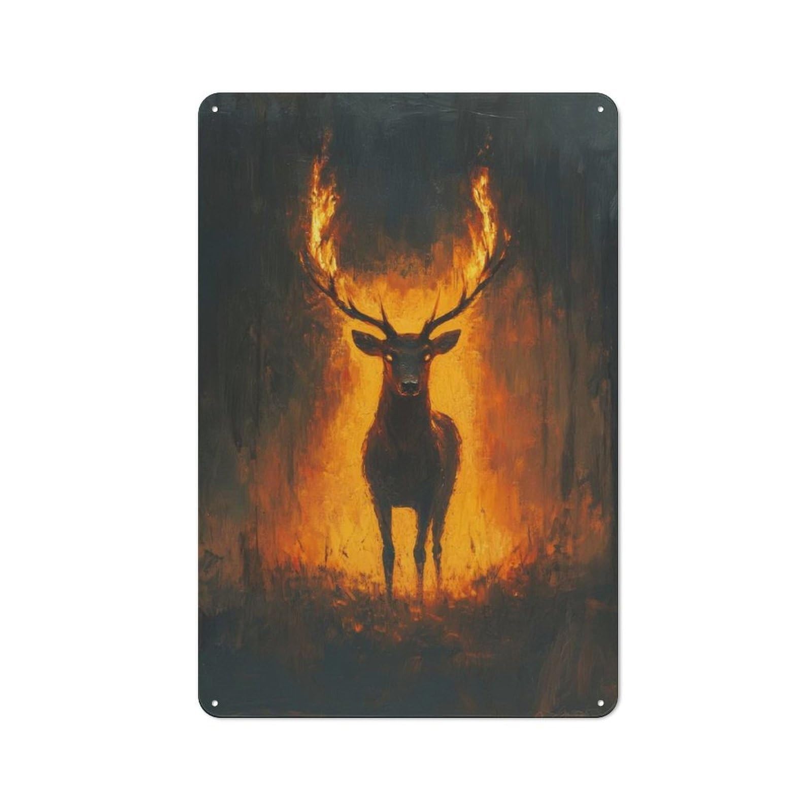 30x20cm Retro Metal Plaque with Fiery Stag for Garage Or Workshop, Housewarming Present for People Styling Garage And Workshop
