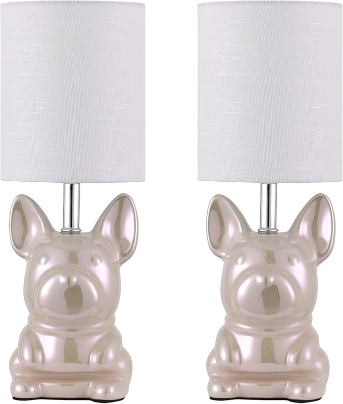 Set of 2 Ceramic Table Lamp, Puppy Shape Desk Lamp Cute Bedside Lamp for Nightstand, Living Room, Bedroom, Gifts for Kids Girls, 4W LED Bulb Included, Pink