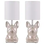 EOEYYOYB Set of 2 Ceramic Table Lamp, Puppy Shape Desk Lamp Cute Bedside Lamp for Nightstand, Living Room, Bedroom, Gifts for Kids Girls, 4W LED Bulb Included, Pink