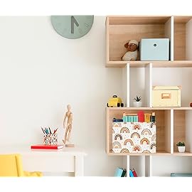 CLOCOR Rectangular Storage Basket Empty,Gift Basket for Kids,Waterproof Toy Bin with Handles,Room Decor(Boho Rainbow)