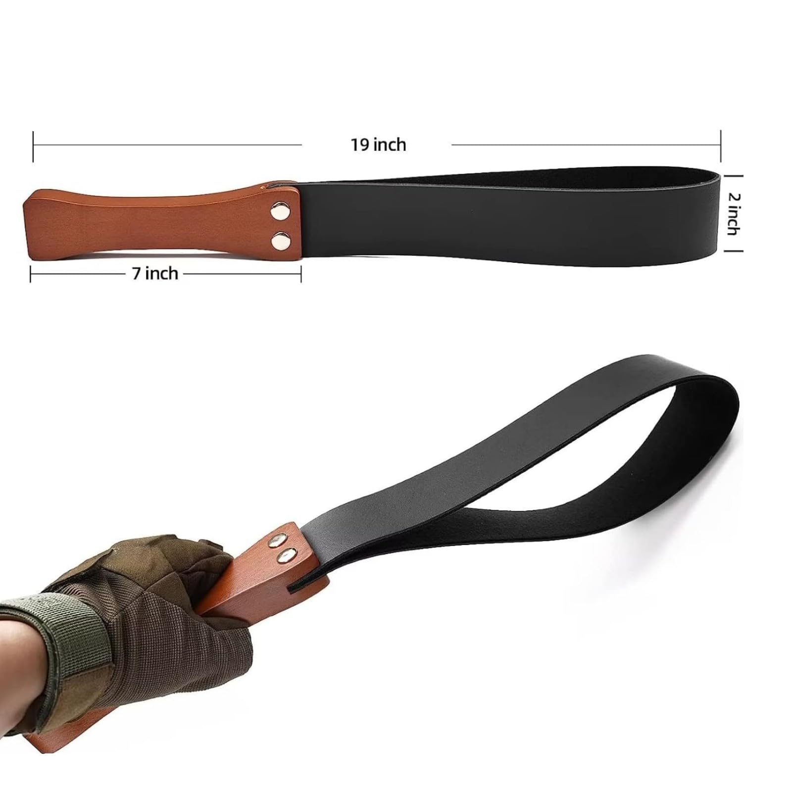 Lederpaddel mit rutschfestem Holzgriff, Reitgerte für Pferde, 48,3 cm, Schwarz