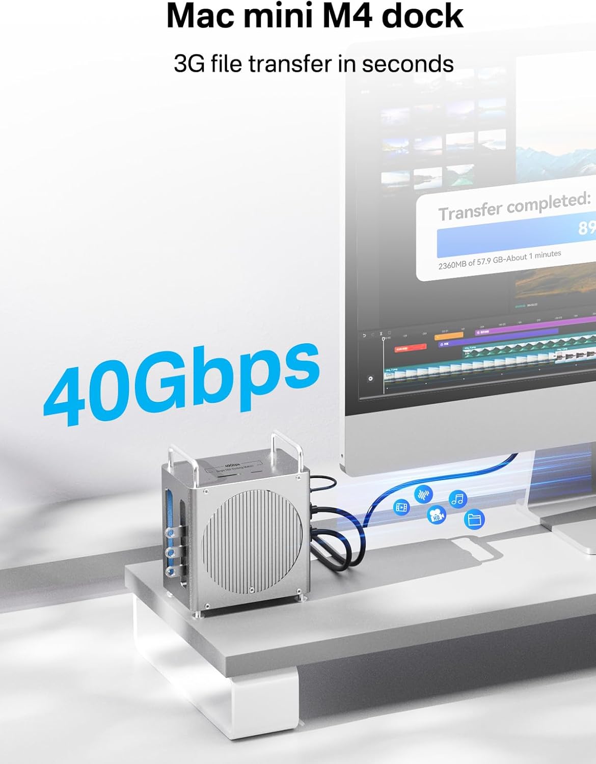 ACASIS Mac mini M4 Dock 40Gbps Ultra-Fast Transmission, Mac mini M4 Hub with Signle ssd Enclosure Support Up to 8TB 2*DP+3*USB-A+SD/TF for Video Editor, Photographer, Professional Users - Image 3