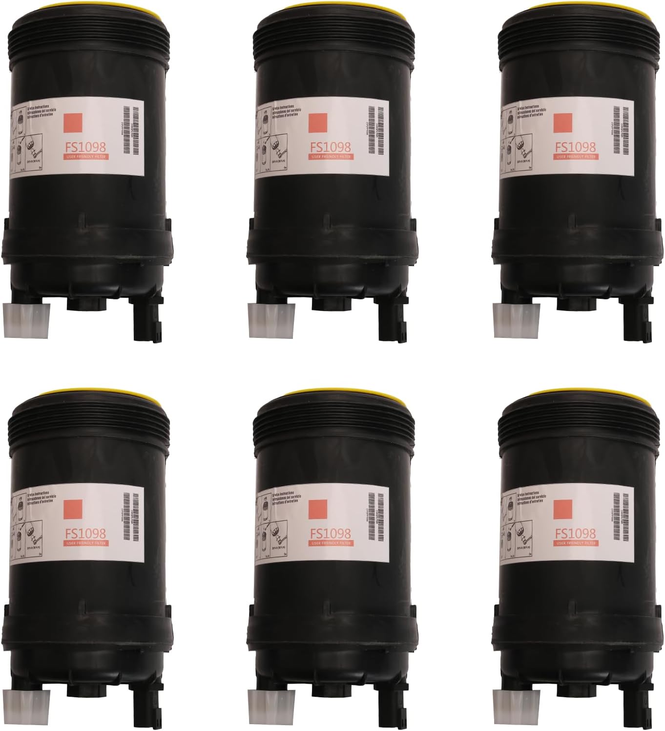 (Pack of 6) FS1098 Fuel Filter/Water Separator with PCV Valve, Fits for Cummins B6.7 ISB6.7/QSB6.7 ISL8.9 L9 Series Diesel Engines, Fits for W100CFI W120CFI W130CFI#OE FS1098 5319680 5308722 FH2146