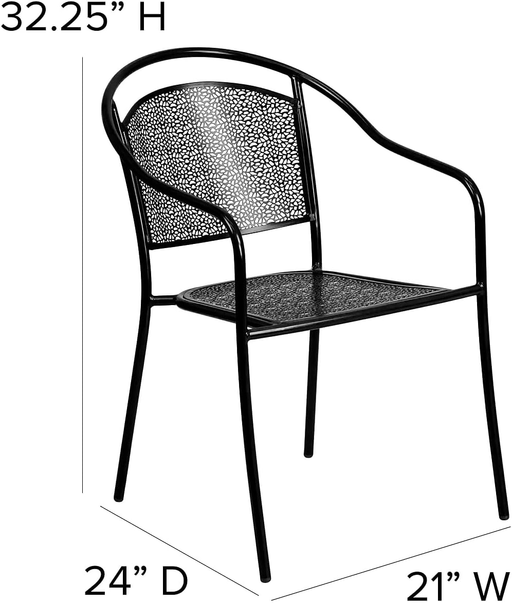 Flash Furniture Commercial Grade Black Indoor-Outdoor Steel Patio Arm Chair with Round Back