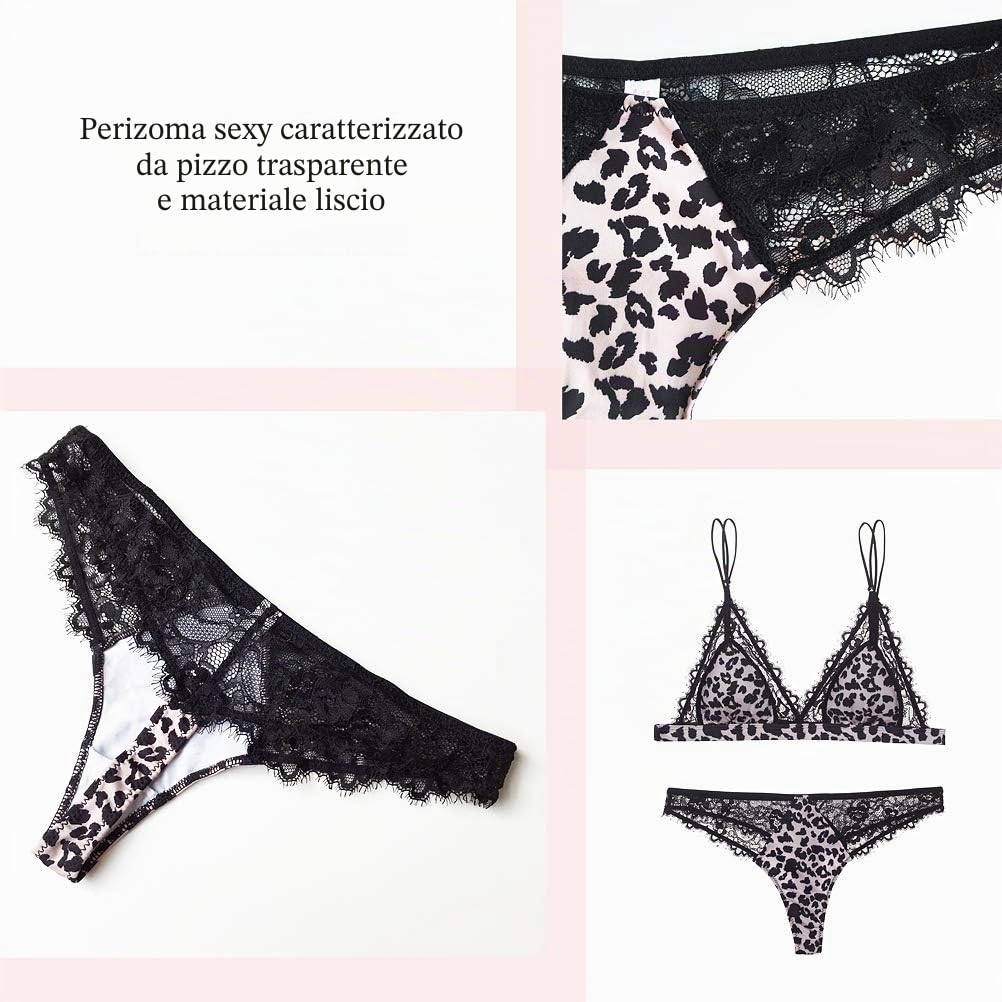 Reborn Biancheria Intima Leopardato/Strisce Zebra con Pizzo, Sexy Chic Reggiseno Senza Ferretto e Slip Completo, Donna