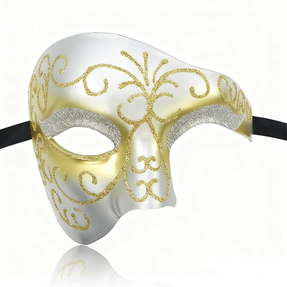 KAOVCXR Masquerade Masks for Men, Silver Venetian Mask Vintage Phantom of The Opera Mask, Adult Half Face Party Mask for Halloween Christmas Mardi Gras Costume Wedding Cosplay Party