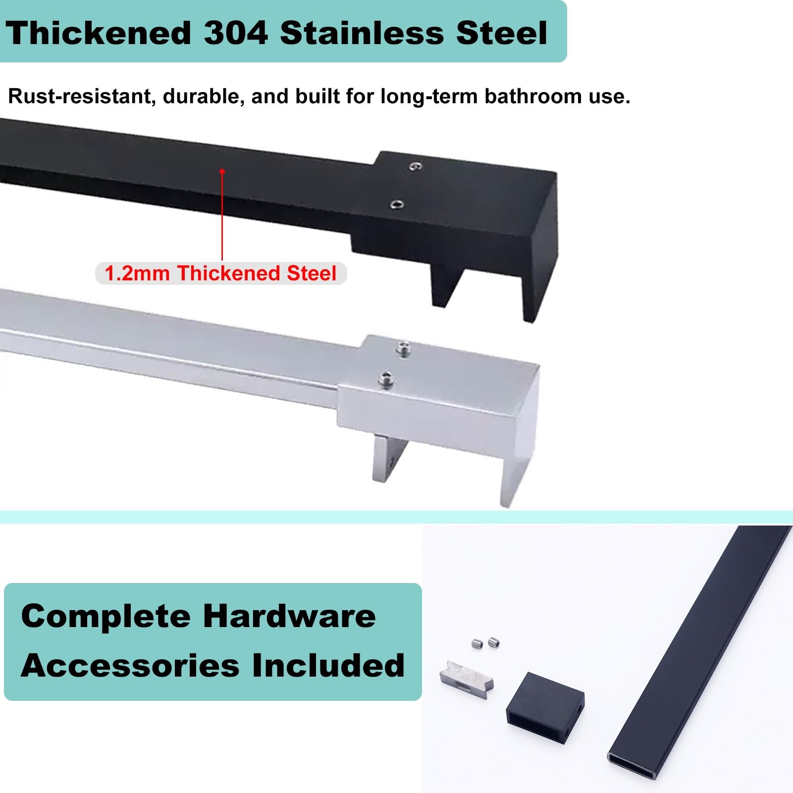 Barra Stabilizzatrice per Box Doccia Barra di Supporto Regolabile per Schermo Doccia, Asta Stabilizzatrice Robusta in Acciaio Inox 304 per Porta Doccia e Pannello Fisso, Nero Opaco(50 cm (19.7"))